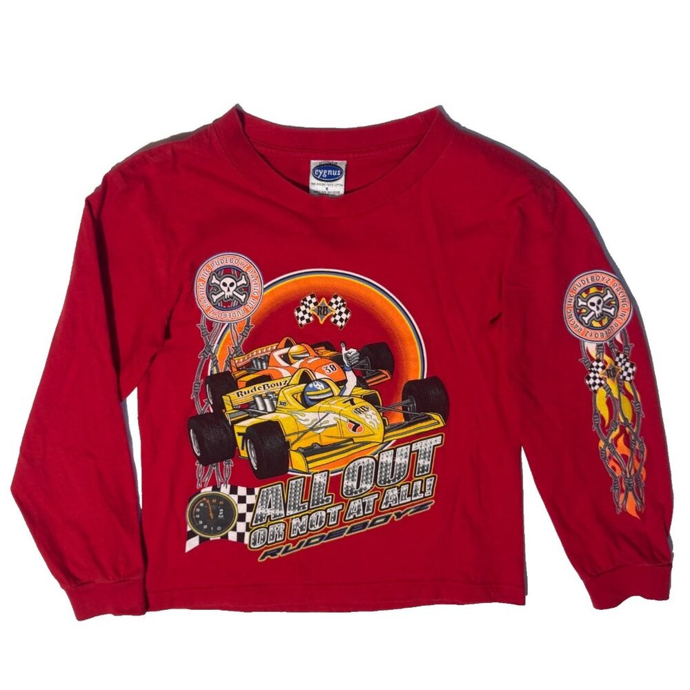 Vintage Cygnus Rudeboyz Y2K Racing Car "All Out Or Not At All" Re Tshirt Youth S